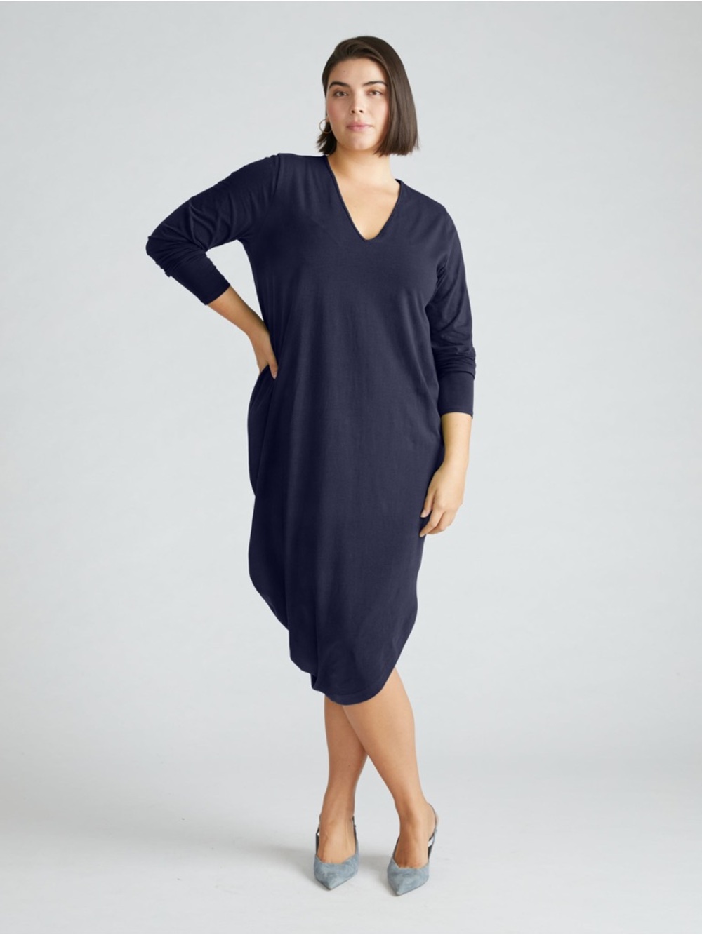 Universal Standard Iconic Long Sleeve V-Neck Geneva Dress Midnight Blue 18-20